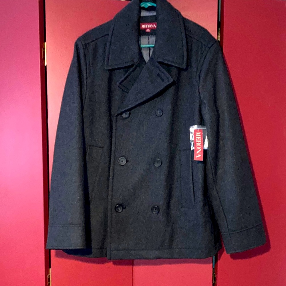BNWT. Wool Pea coat. Mens size Large. Never worn. Will fit an XL T-shirt wearer.